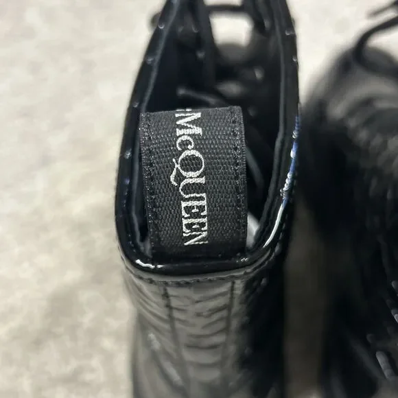 Alexander McQueen Croc Effect Boots Womens 38.5E US 8.5 Black Combat New - Picture 8 of 16